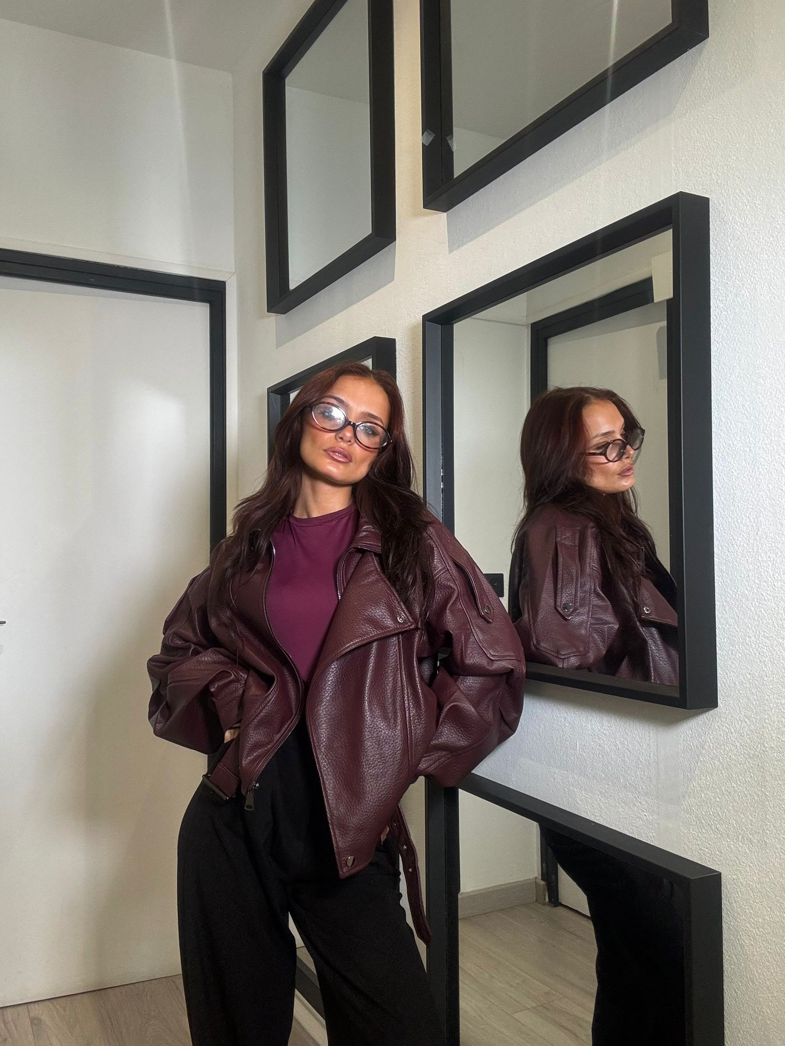 Veste semi cuir bordeaux